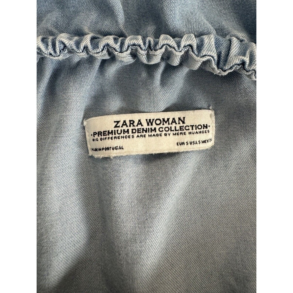 Zara mini Dress Blue Chambray Off The Shoulder Ruffled - Picture 5 of 9